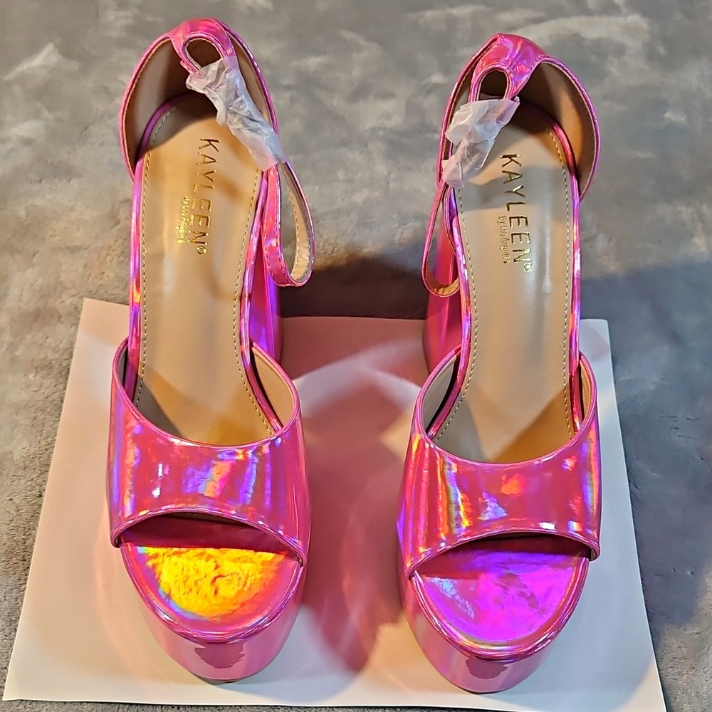 Kayleen Hot Pink Synthetic Platform Block Heel Ankle Strap Open Toe 7.5